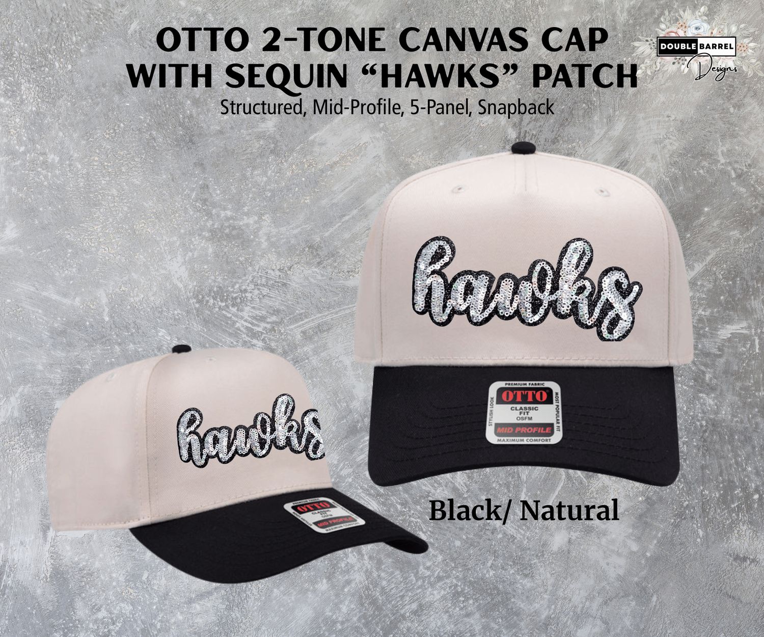 Hawkins Hat - 2-Tone Cap with Hawks Sequin Patch