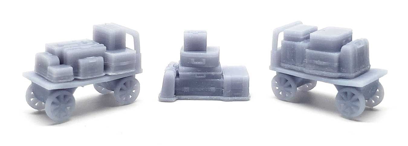 All Scale Miniatures Luggage -- Unpainted 3D Printed Parts pkg(5) (179-1600987)