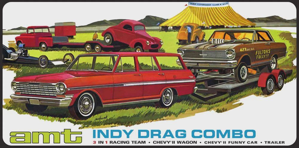 AMT 1/25 Indy Drag Combo: Chevy II Wagon, Funny Car &amp; Trailer (AMT1520)