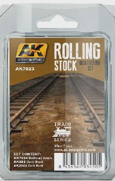 AK Interactive Train Series: Rolling Stock Weathering Paint Set (3 Colors) 35ml Bottles (AKI7023)