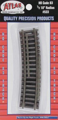 Atlas Code 83 1/2 18" Radius Track (4) HO (ATL533)