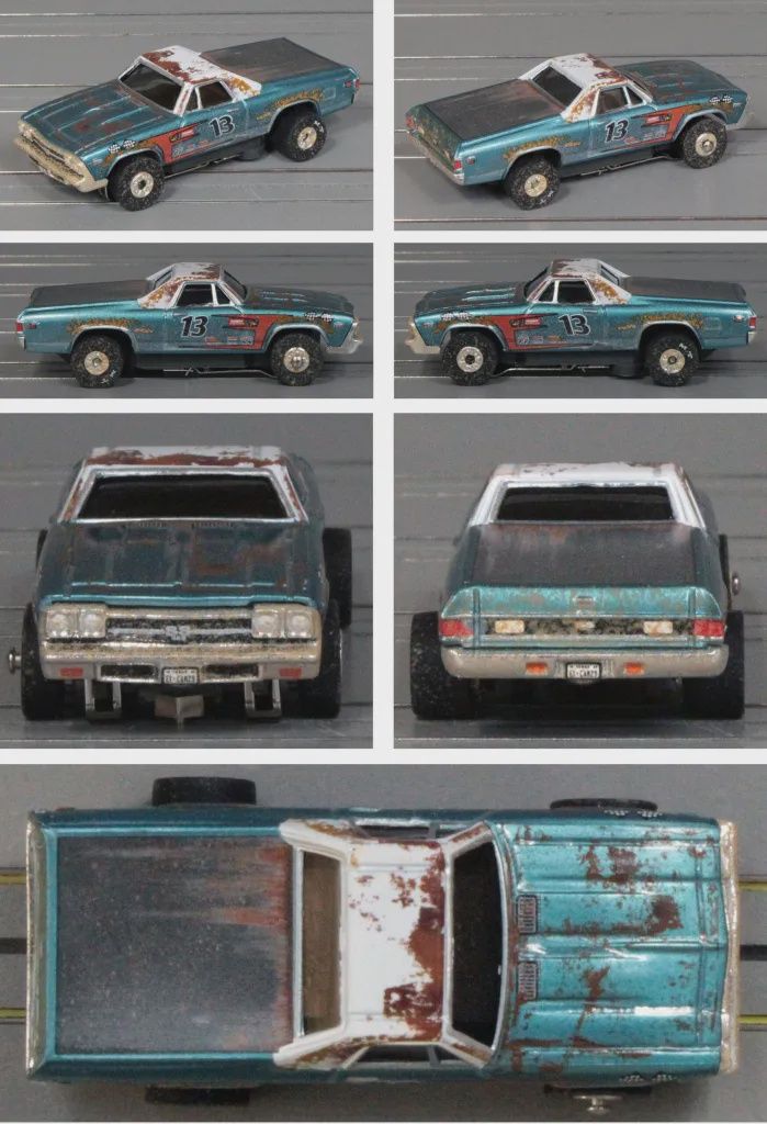 Auto World ThunderJet SC416 Thunder Road 1969 Chevy El Camino – Metallic Blue/White/Black/Red/Rust #13 – Dirty #4A (SC416/48-4A0