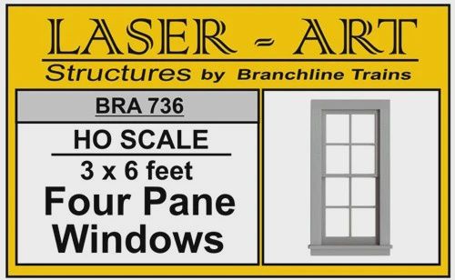 Branchline Window 4-Pane, 36 x 72" pkg(6) HO SCALE (BRA736)