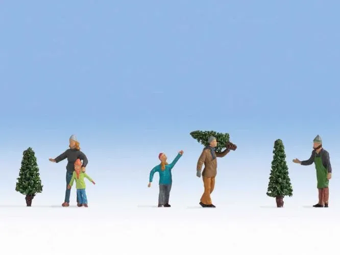 Christmas Tree Lot Figures -- 5 People, 3 Trees (528-15927)