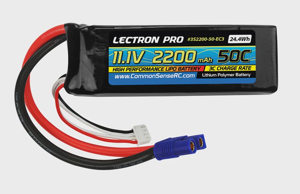 Common Sense Lectron Pro 11.1V 2200mAh 50C Lipo Battery with EC3 Connector (3S2200-50-EC3)