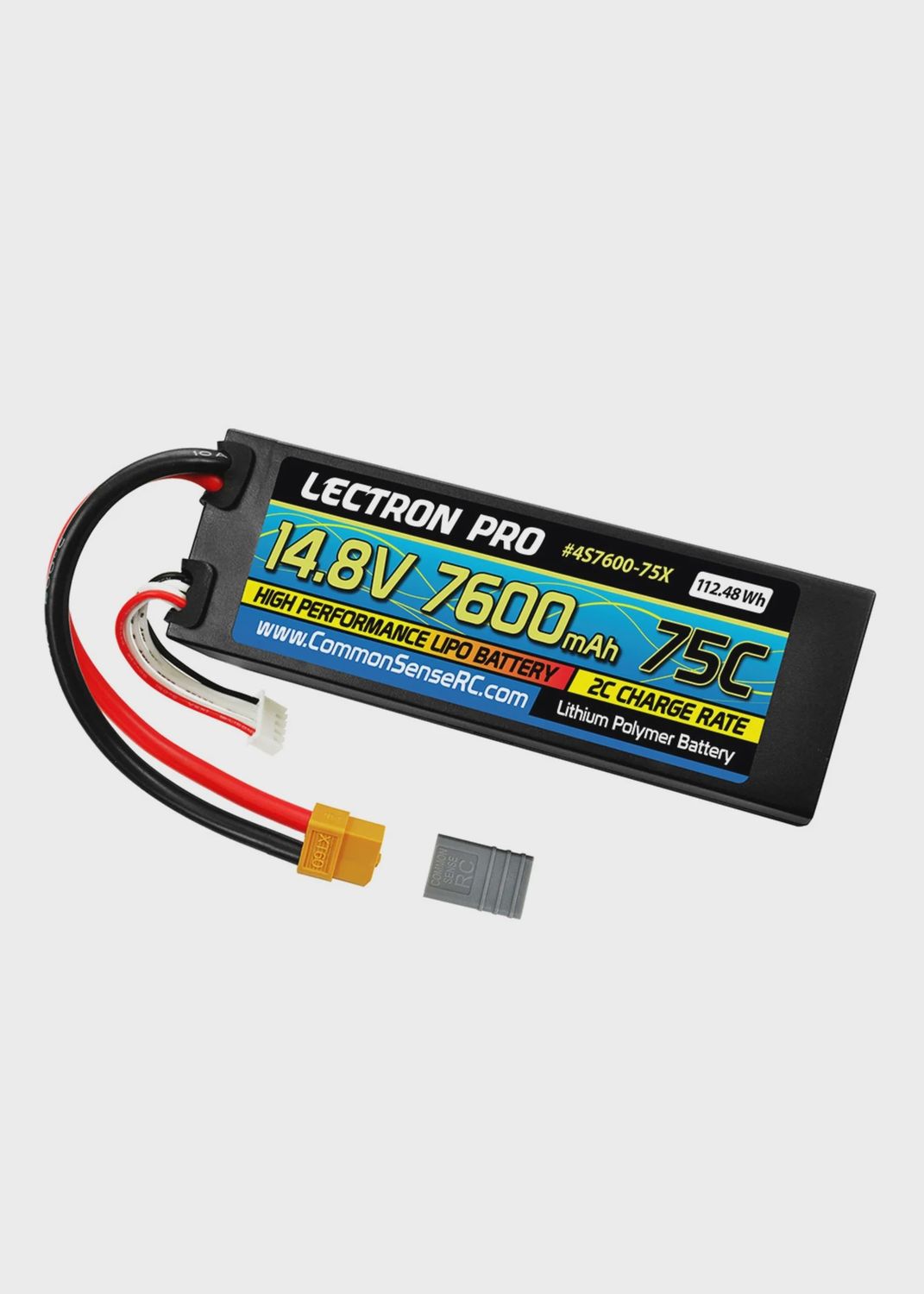 Common Sense RC - 14.8V 7600mAh 75C Hard Case Lipo Battery with XT60 Connector + CSRC Adapter (4S7600-755)