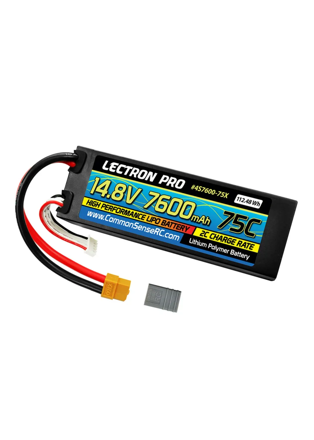 Common Sense RC - 14.8V 7600mAh 75C Hard Case Lipo Battery with XT60 Connector + CSRC Adapter (4S7600-755)