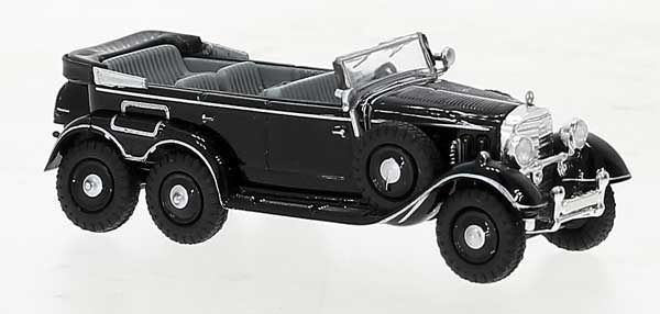 Brekina 1938 Mercedes-Benz G4 Convertible - Assembled -- Top Down (black) (175-21078)
