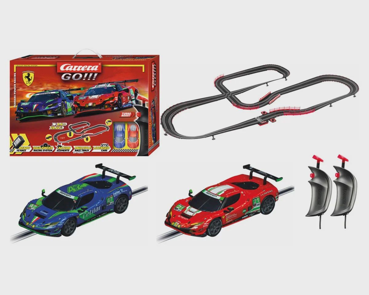 Carrera GO!!! Ferrari Power Racing Electric 1/43 Slot Car Racing Track Set w/Ferrari 296 GT3 &amp; Ferrari 296 GT3 Cars