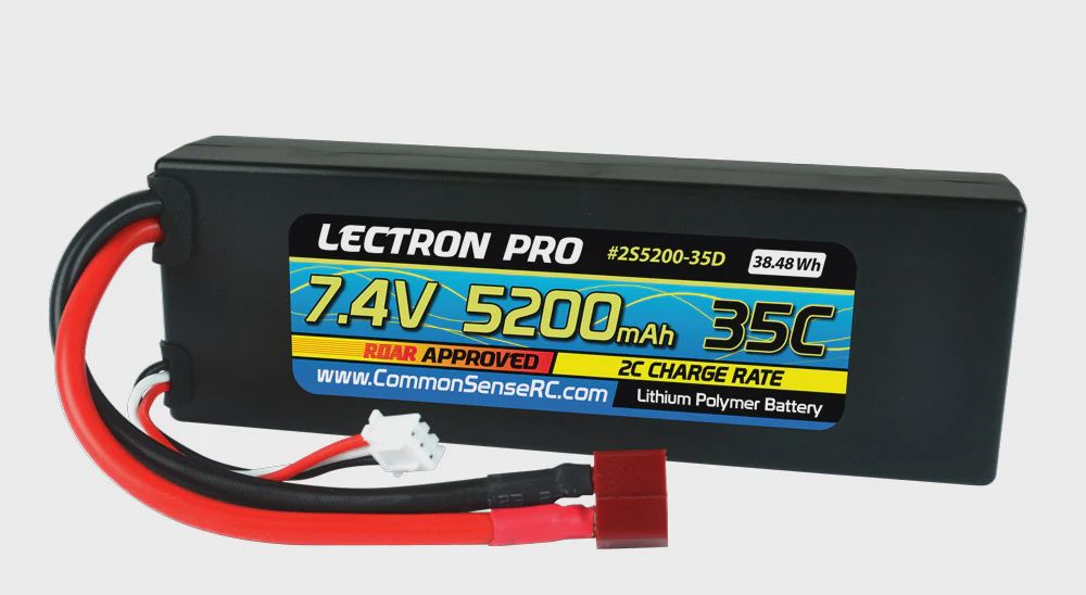 Common Scale RC Lectron Pro 7.4V 5200mAh 35C Lipo Battery with Deans-Type Connector for 1/10 scale Cars &amp; Trucks - Team Associated etc. (2S5200-100D)