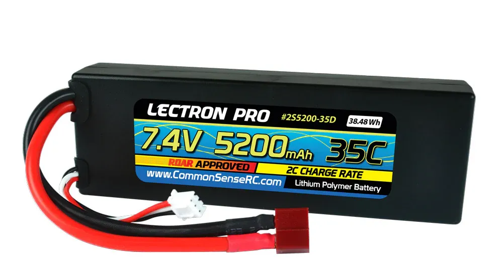 Common Scale RC Lectron Pro 7.4V 5200mAh 35C Lipo Battery with Deans-Type Connector for 1/10 scale Cars &amp; Trucks - Team Associated etc. (2S5200-100D)