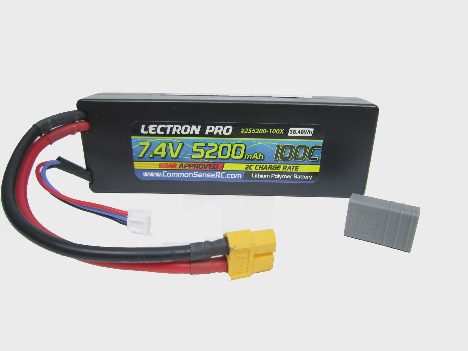 Common Sense RC Lectron Pro 7.4V 5200mAh 100C Lipo Battery with XT60 connector + CSRC adapter for XT60 batteries to popular RC vehicles (2S5200-100X)