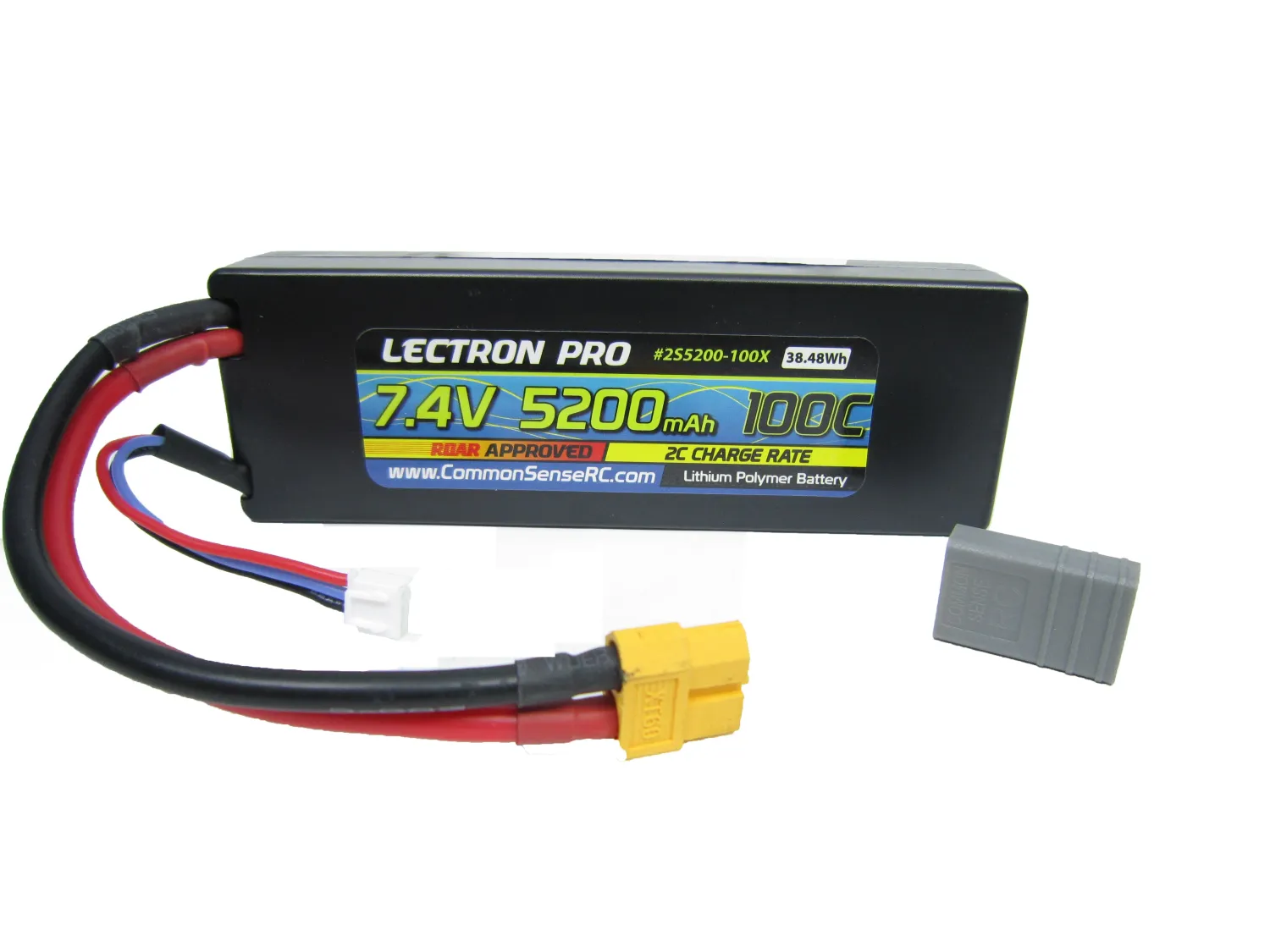Common Sense RC Lectron Pro 7.4V 5200mAh 100C Lipo Battery with XT60 connector + CSRC adapter for XT60 batteries to popular RC vehicles (2S5200-100X)