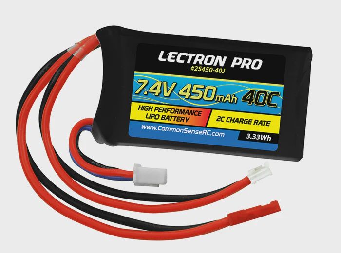 Common Sense RC Lectron Pro 7.4V 450mAh 40C Lipo Battery with JST PH 2.0 connector for Axial SCX24 (2S450-40J)