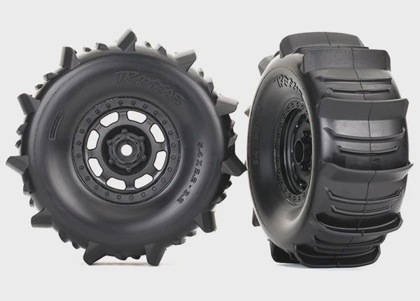 Desert Racer Black Wheels w/ Paddle Tires (2) (TRA8475)