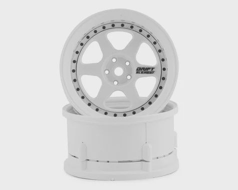 DS Racing Drift Element 6 Spoke Drift Wheels (Triple White w/Black Rivets) (2) (DSC-DE-202)