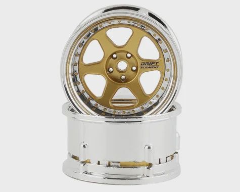 DS Racing Drift Element 6 Spoke Drift Wheels(Gold &amp; Chrome w/Gold Rivets) (2) (DSC-DE-218)
