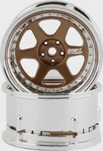 DS Racing Drift Element 6 Spoke Drift Wheels (Bronze &amp; Chrome w/Gold Rivets) (DSC-DE-222)