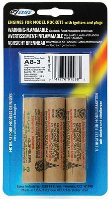 Estes A8-3 Model Rocket Engines (3) (EST1598)
