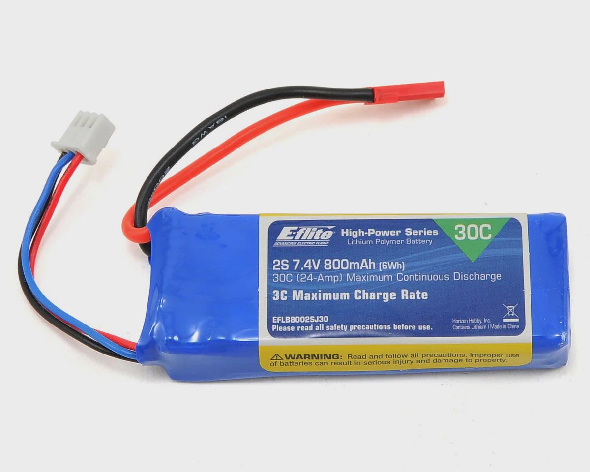 E-flite 2S LiPo 30C Battery (7.4V/800mAh) w/JST Connector (EFLB8002SJ30)