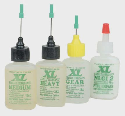 Excelle XL Lube Kit for O &amp; G Scales -- One 1/2oz 15ml Bottle Each: Medium, Heavy, Gear &amp; NLGI Grease 2 (242-9012)
