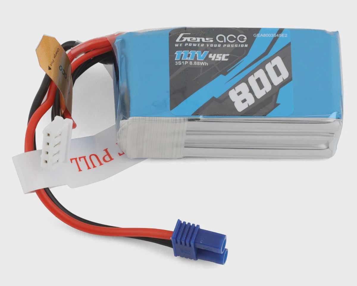 Gens Ace 3S LiPo Battery 45C (11.1V/800mAh) w/EC2 Connector (GEA8003S45E2)