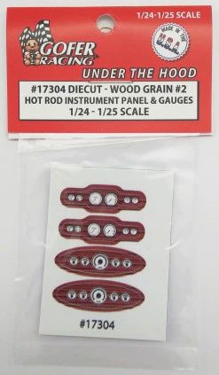 Gofer 1/24-1/25 Hot Rod Instrument Panel &amp; Gauges Wood Grain #2 (Diecut Plastic) (GOF17304)