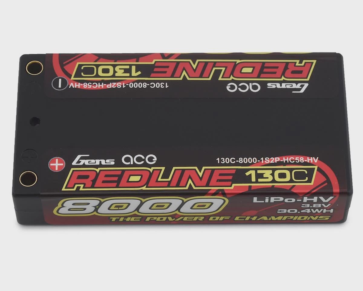 Gens Ace Redline 1S LiHV LiPo Shorty Battery 130C w/4mm Bullets (3.8V/8000mAh) (GEA80001S13D4)