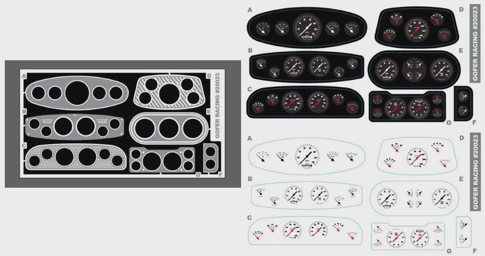 Gofer Racing 1/24-1/25 Custom Instrument Panel w/Black &amp; White Gauges (GOF20023)