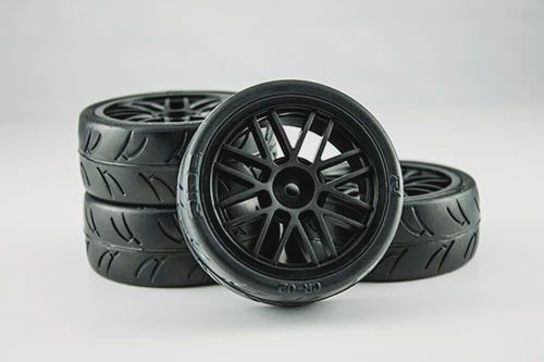 Gravity RC USGT Pre-Mounted GT Rubber Tires w/GT Wheel (Black) (4) w/12mm Hex (GRC124GTB)