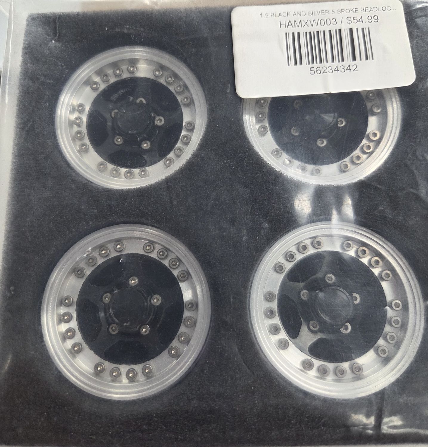 Hamilton Hobbies 1.9 BLACK AND SILVER 5 SPOKE BEADLOCK RIMS (HAMXW003)