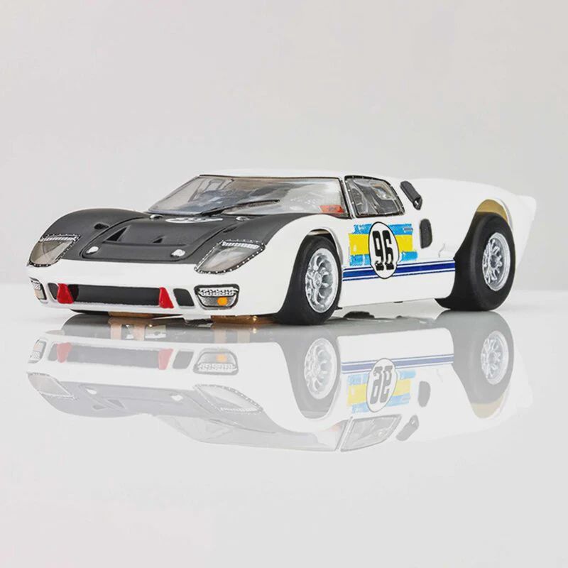 HO Ford GT40 Mk.II #96 Mega G+ Slot Car, White &amp; Black
