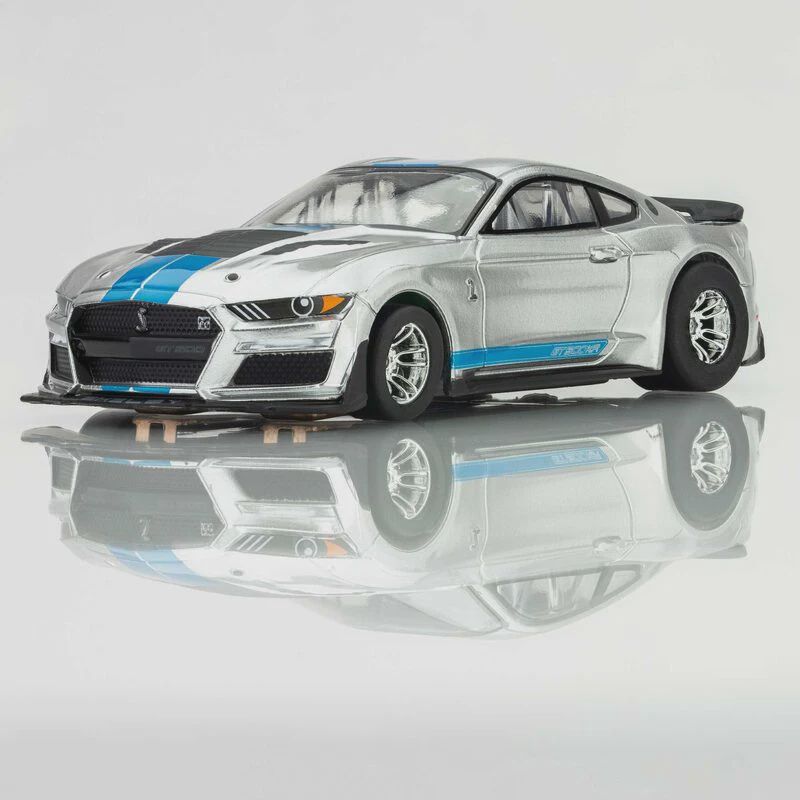 Ho Ford Mustang GT500KR Mega G+ Slot Car, Silver &amp; Blue