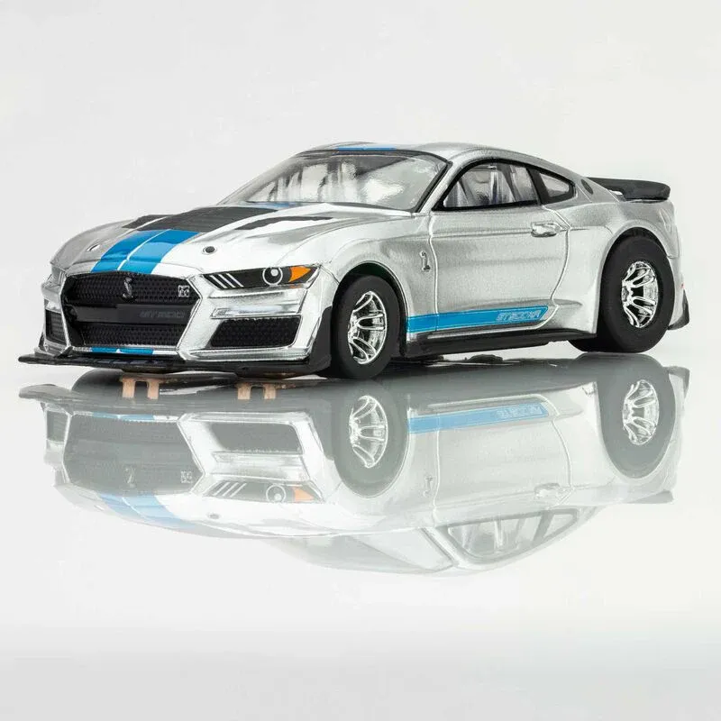 Ho Ford Mustang GT500KR Mega G+ Slot Car, Silver &amp; Blue