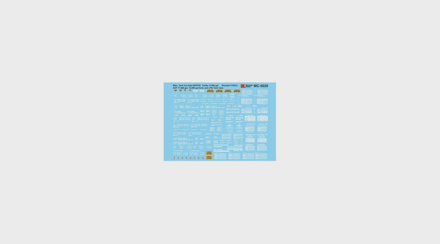 HO Misc Tank Car Data, White (MSIMC5020)