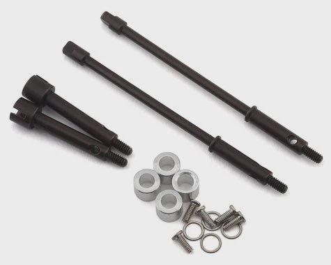 Hot Racing Axial SCX24 +4mm Wide Track Steel Drive Stub Axle Set (HRASXTF39W04)