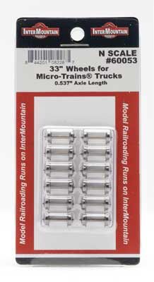 Intermount Metal Wheelsets -- 33" Diameter, .537 Axle Length for MTL Trucks - 12 Axles (85-60053)
