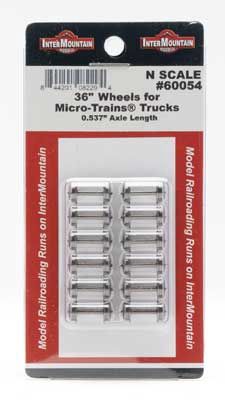 Intermount Metal Wheelsets -- 36" Diameter, .537 Axle Length for MTL Trucks - 12 Axles (85-60054)