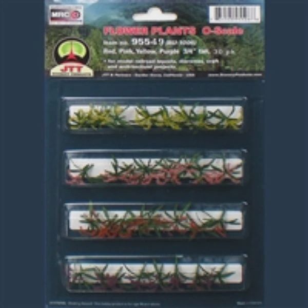 JTT Scenery Flower Plants: Red, Pink, Yellow, Purple 30/pk – 3/4in – O Scale (JTT95549)
