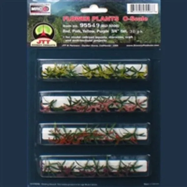 Flower Plants: Red, Pink, Yellow, Purple 30/pk – 3/4in – O Scale (JTT95549)