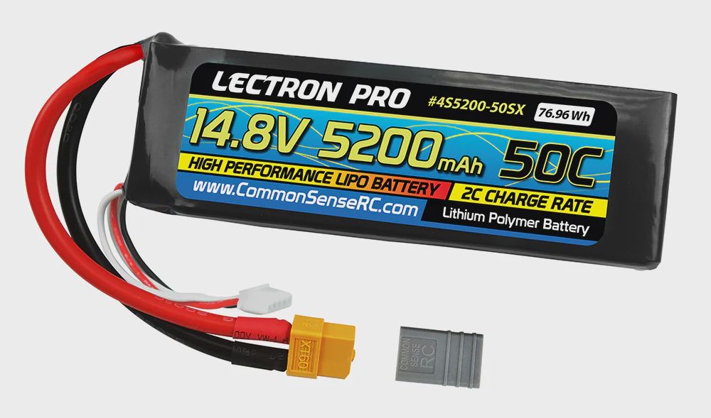 Lectron Pro 14.8V 5200mAh 50C Lipo Battery Soft Pack with XT60 Connector + CSRC adapter (4S5200-50SX)