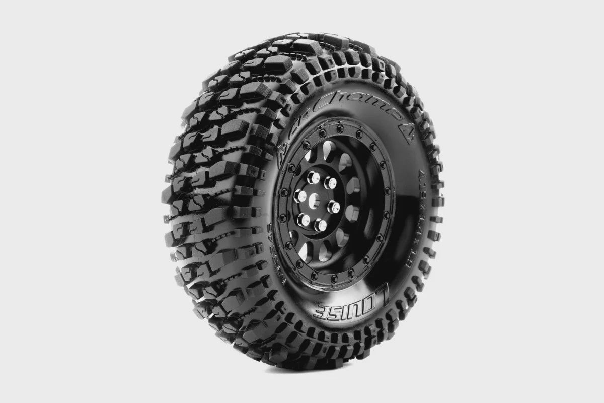Louise R/C CR-Champ 1/10 1.9" Crawler Class 1 Tires 12mm Hex , Super Soft, Mounted on Black Rim, Front/Rear (2) (LOUT3345VB)