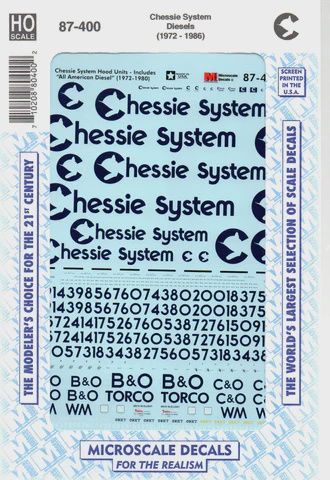 Microscale HO Chessie System Diesel Hood Units 1972-86 Decal Set (460-87400)