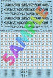 Microscale Railroad Sign Decal Set -- Southern Pacific DTC, Spins Numbers, Right-of- Set #2 (460-601401)