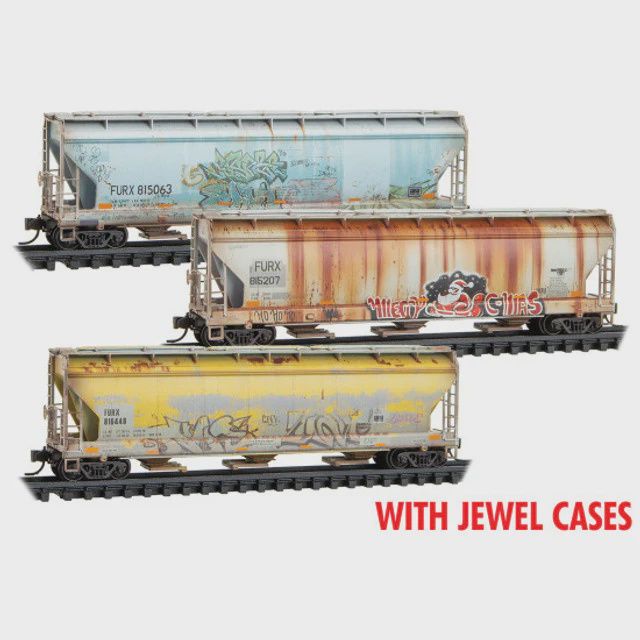 Micro-Trains Line N Furx 3-Bay Covered Hopper Weathered 3pack N Scale (MTL98305083)