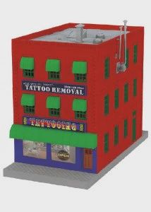MTH 3-Story City Building w/Fire Escape &amp; Blinking Sign - What were you inking - Tattoo Removal (MTH3090566)