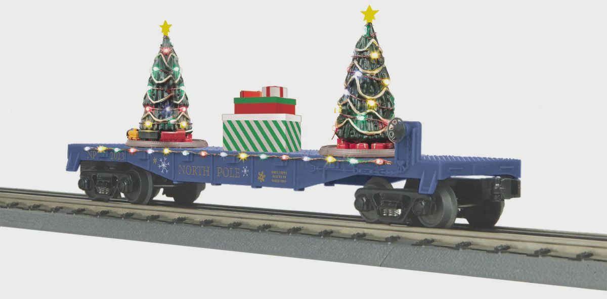 MTH O North Pole Blue Flatcar w/Lighted Trees (MTH3076866)