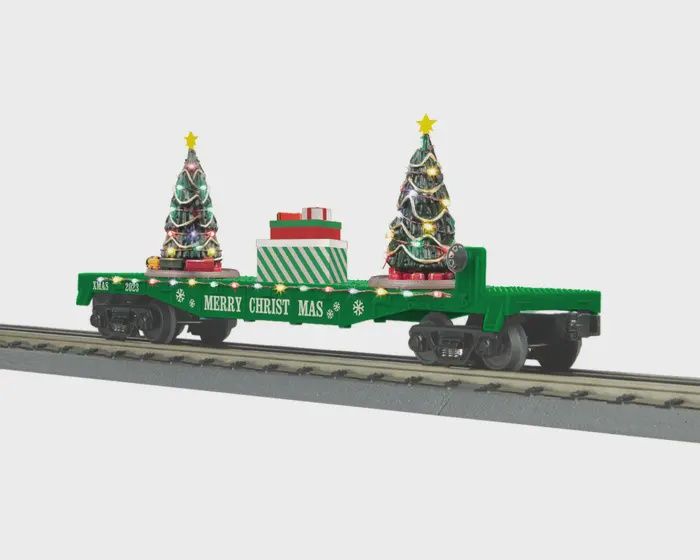 MTH O Gauge RailKing Flat Car w/Lighted Christmas Trees (MTH3076864)