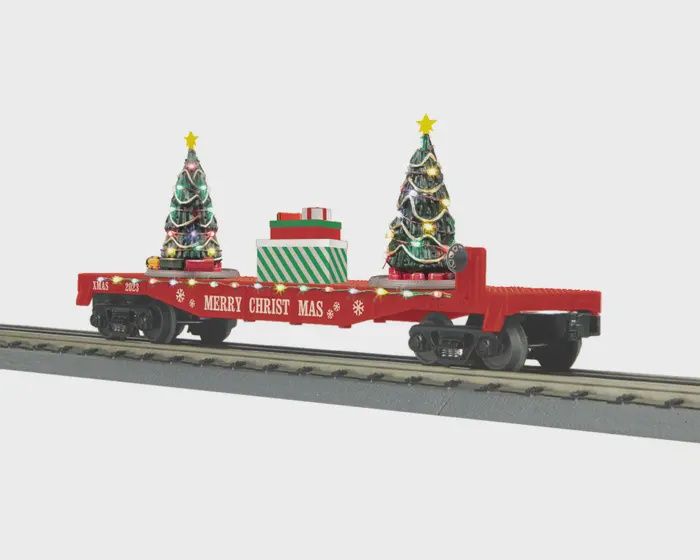 MTH O Gauge RailKing Flat Car w/Lighted Christmas Trees (MTH3076865)