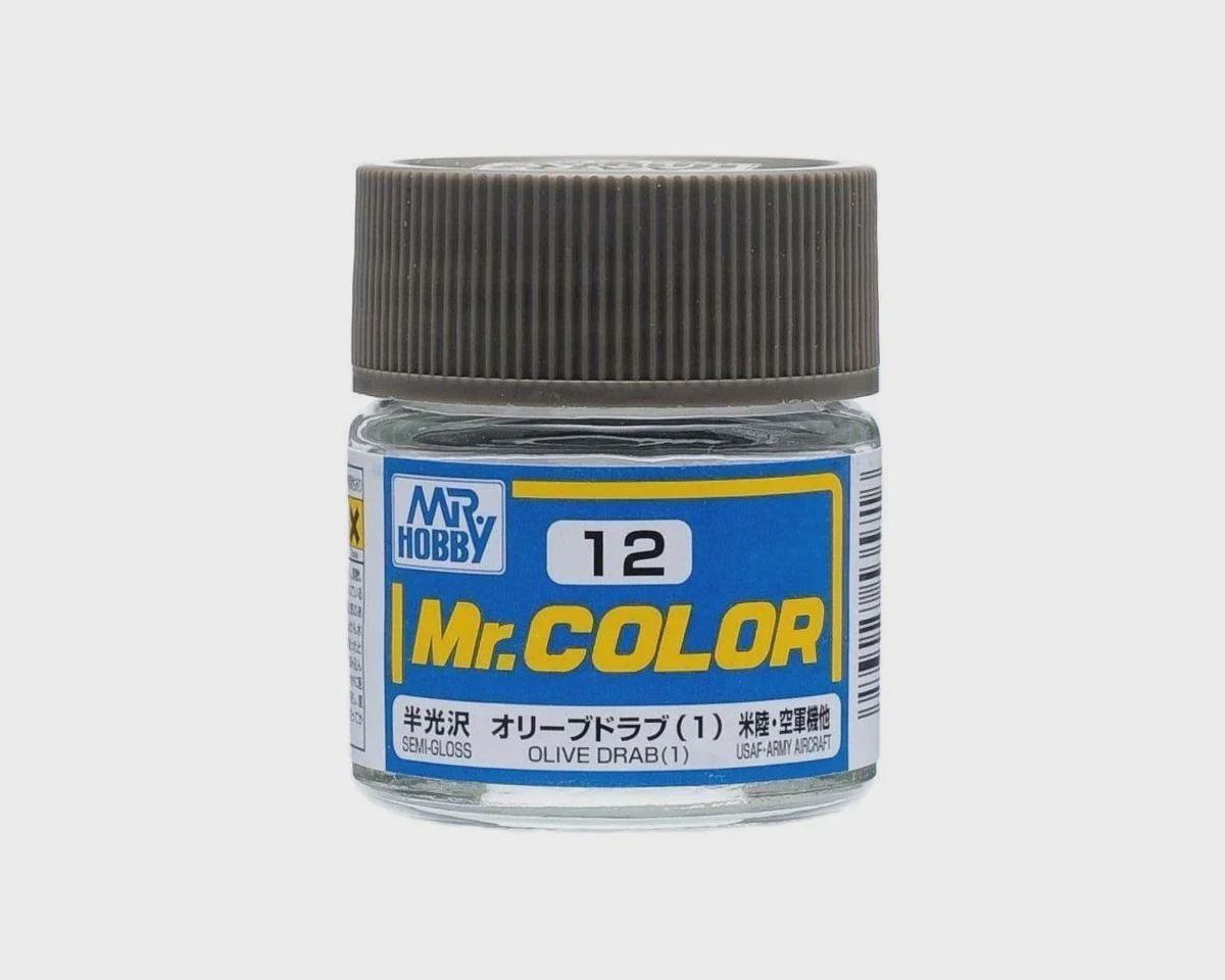 Mr. Hobby C12 Semi-Gloss Olive Drab Acrylic Hobby Paint (10ml) (CUZC012)